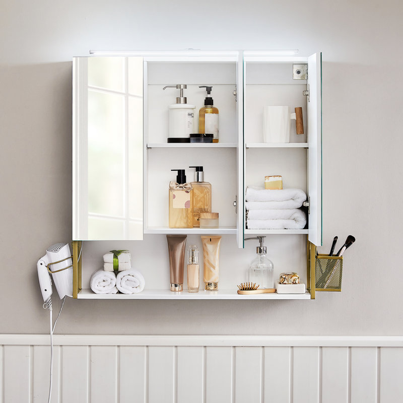 Winnie 700mm W 700mm H Surface Framed Medicine Cabinet with Mirror and 3 Adjustable Shelves