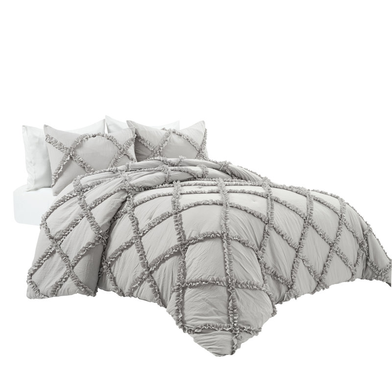 Light Gray Ruffle Diamond Full Comforter Set