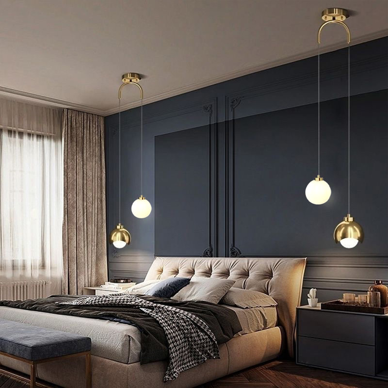 2 - Light Sphere Chandelier Ceiling Light With Glass Accents, Milky White Glass, Gold