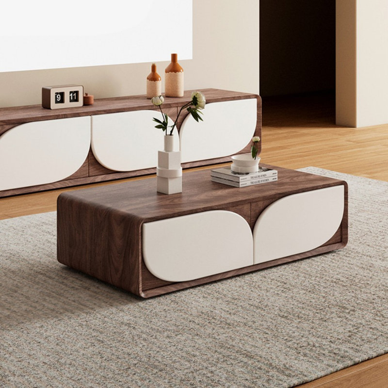 Table basse rectangulaire en bois massif noyer, H 15,75 po x L 43,31 po x l 23,62 po, Noyer