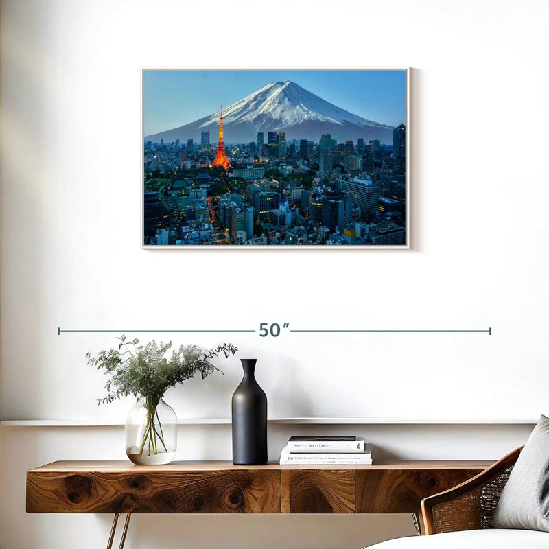 Mont Fuji, paysage urbain de Tokyo, Cadre flottant blanc, 31 po x 21 po