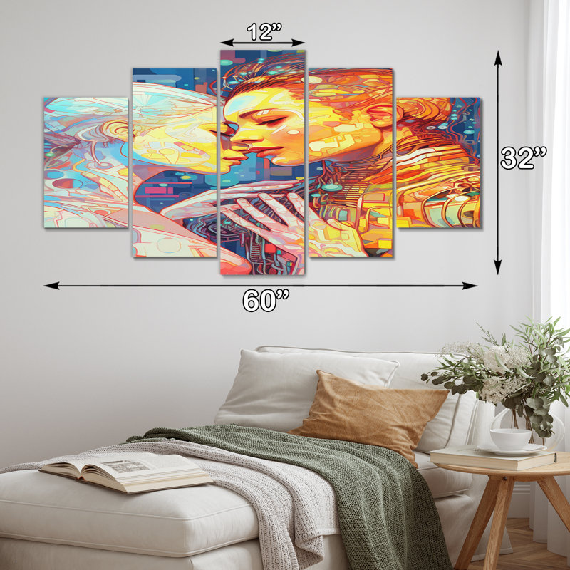 «Retro Robot Couple In Love - Robot Wall Art Print», 5 panneaux