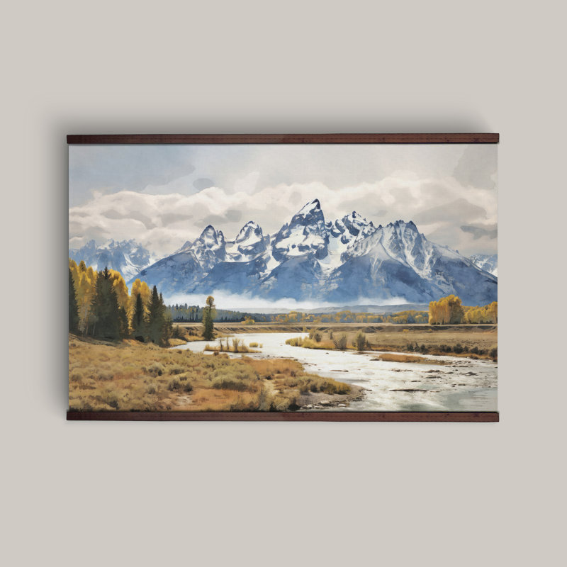 Tapisserie murale Grand Teton - Paysage de montagne rustique avec cintre en bois, H 40 po x l 60 po