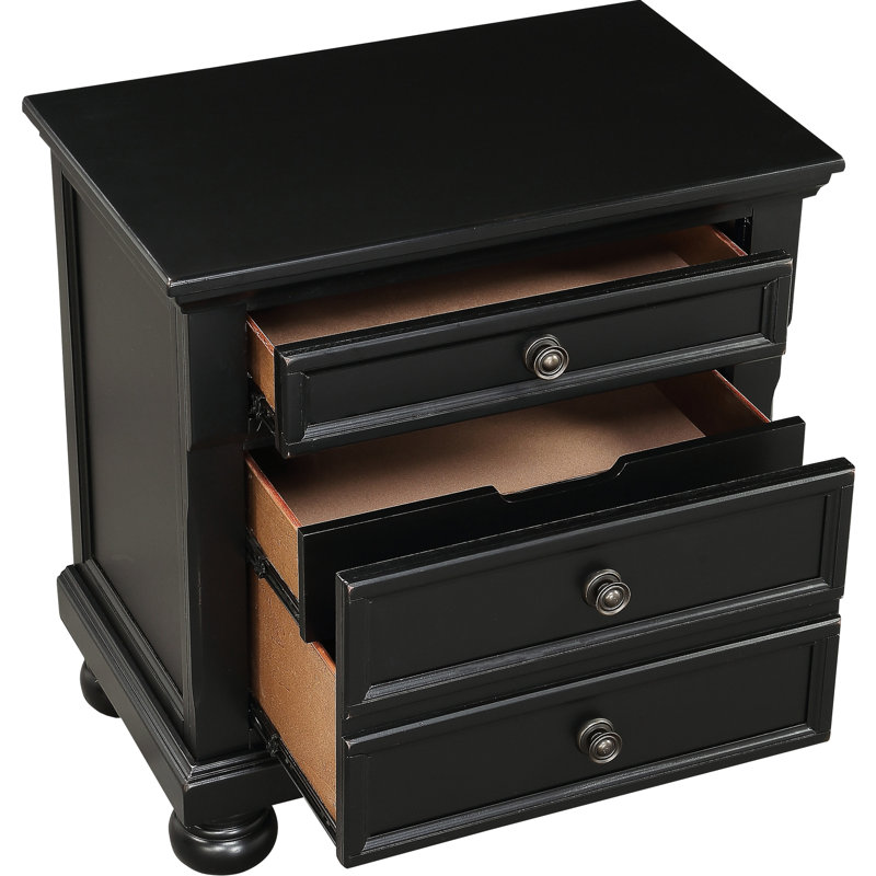 Table de chevet transitionnelle pour chambre à coucher en noir, rangement caché, 2 tiroirs réguliers, table d'appoint antique avec plateau en feutre et finition noire