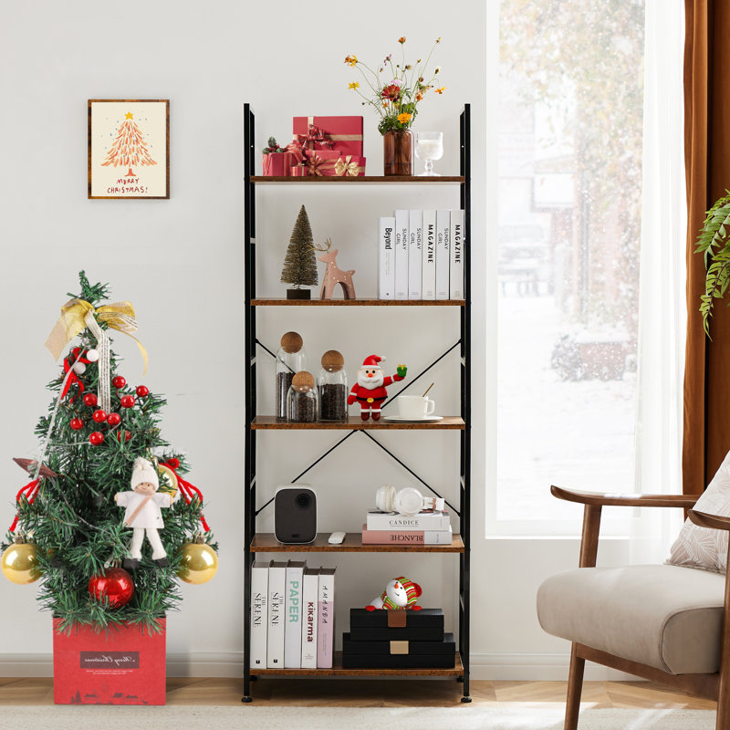 Industrial Metal & Wood Storage Shelf, Freestanding Open Shelving Unit For Living Room, Kitchen, Office, Heavy Duty Utility Rack For Books, Plants, Decor