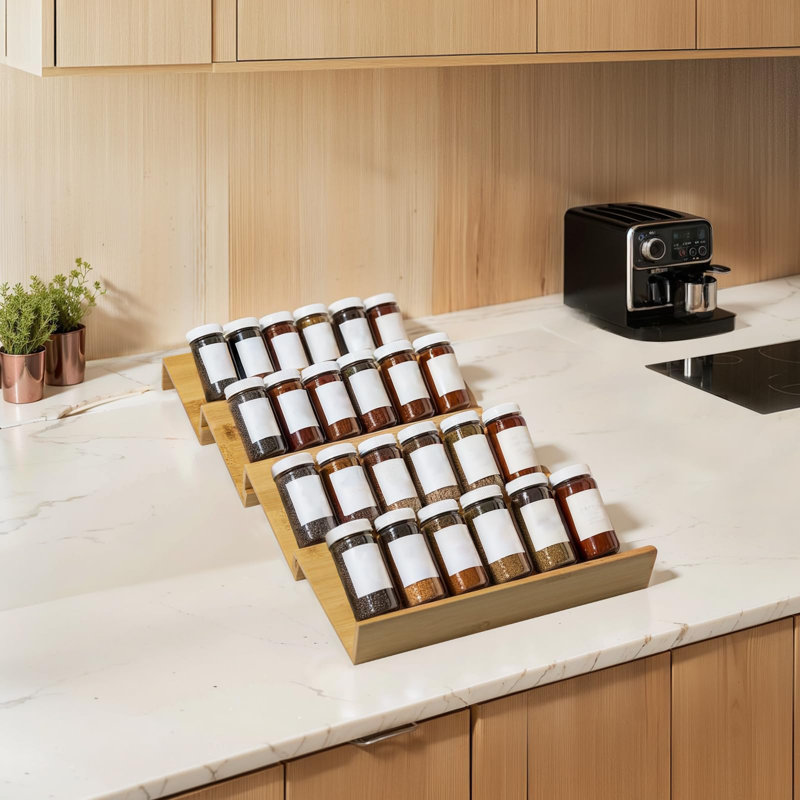 Support à épices en bambou pour tiroir, 4 niveaux de rangement pour assaisonnements empilables, pour rangement de condiments de cuisine