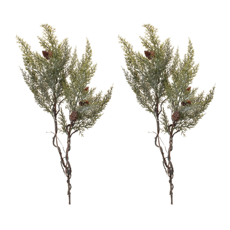 Frosted Cedar Twig Spray with Pinecones (Set of 2)