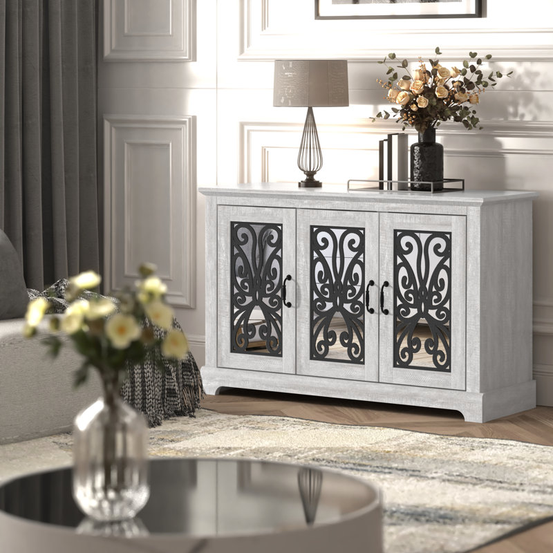 Ariba 45.7" 3 Mirror Door Sideboard , Dusty Gray Oak