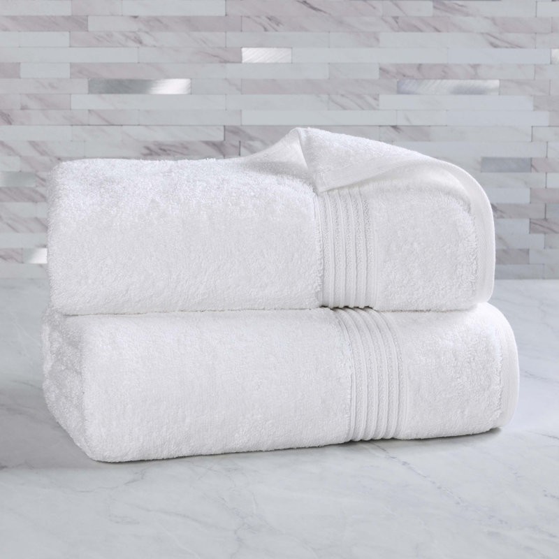 Oleg Heritage Egyptian Cotton Soft Absorbent Luxury Bath Towel Set, Blanc, Draps de bain - paquet de 2