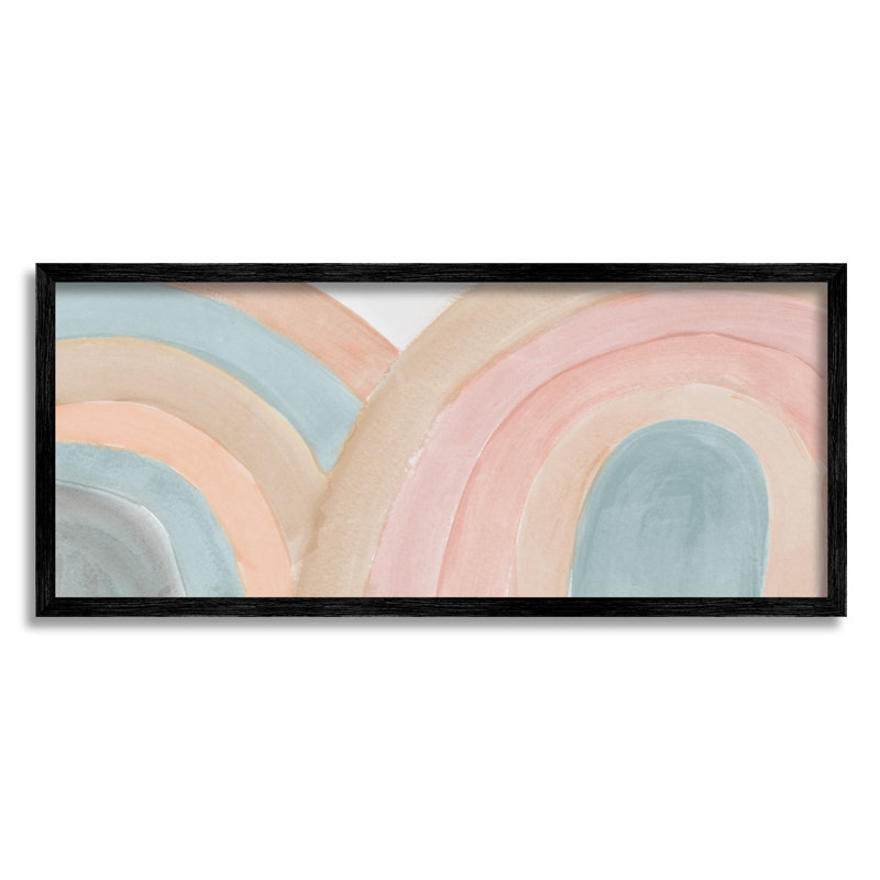 «Subtle Rainbow Arches Layered Blue Brown Red» par Emily Navas - Peinture, H 13 po x l 30 po, Giclée encadrée noir minuit