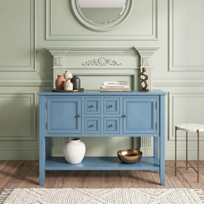 Console vintage avec rangement, 4 tiroirs et une tablette inférieure, table d'entrée rétro pour salon