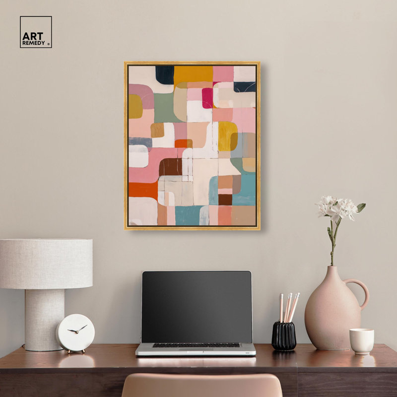 "Pixel Patchwork II", impression murale sur toile par Art Remedy, cadre doré, 20 x 24, H 25 po x l 21 po, Encadrement doré