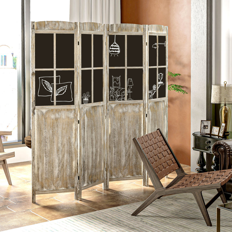 Écran d'intimité à 4 panneaux, hauteur 5,6 pi avec planches noires, cloison portative en bois pour bureau à domicile, Joy
