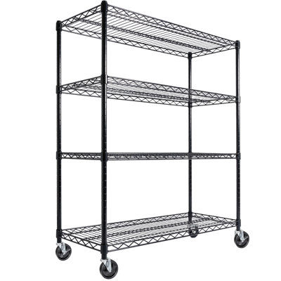 55.5" W X 24" D 80" H Heavy Duty Wire Storage Shelves With 4 Tier Adjustable And Wheels, 2400 Lbs Capacity, Suitable For Living Room Kitchen, Black Bedroom Office,