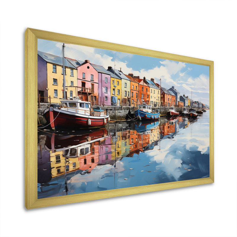«Ireland Harbor Reflectionsan Acrylique I», reproduction encadrée, H 16 po x l 32 po x P 1 po, Cadre doré simple