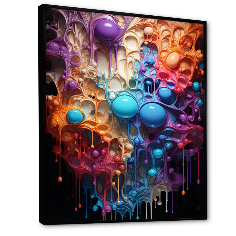 Bleu et orange, réalités abstraites - impression, Cadre flottant noir, H 32 po x l 16 po x P 1 po