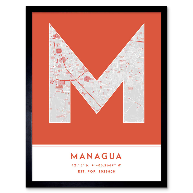 Managua Nicaragua City Map 1 Piece Single Picture Frame Wall Art