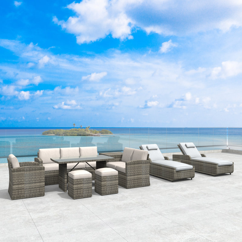 Wicker 10 - Person Patio Conversation Set with Cushions, Gray