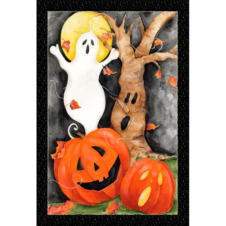 Stripes Happy Halloween Garden Flag Jack-O'-Lantern Black Cat Bat