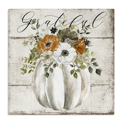Grateful Floral Pumpkin Canvas Wall Art by LSR Design Studio