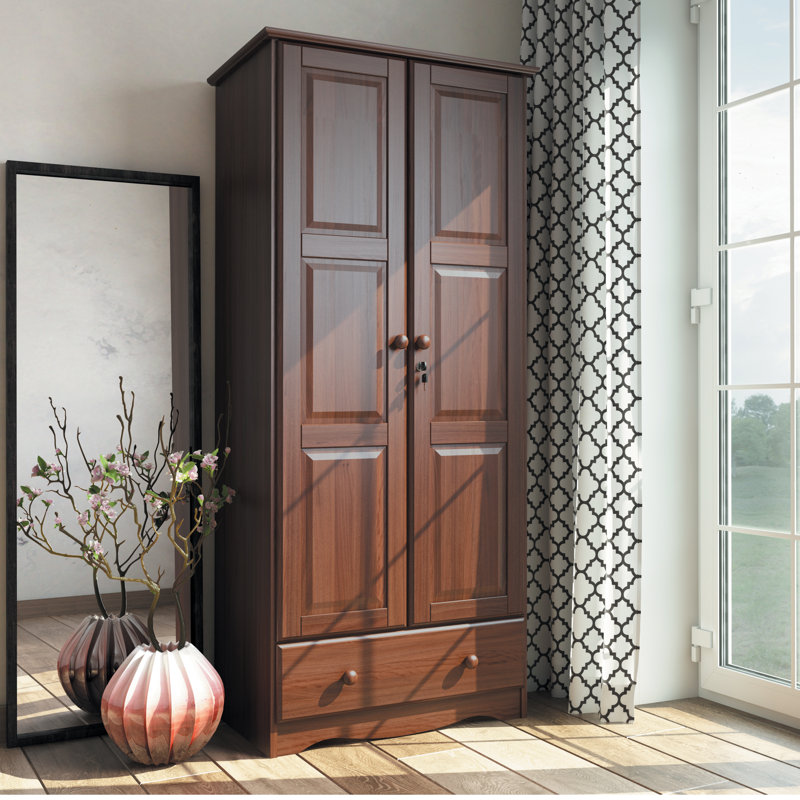 Armoire-penderie flexible 100% bois massif 2 portes avec serrure Primm, Moka