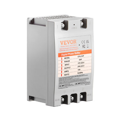 Convertisseur 3 phases - Convertisseur 5HP 15A 220V monophasé à 3 phases, déphaseur numérique pour usage résidentiel et commercial léger, entrée / sortie 220V (un convertisseur pour un moteur seulement)