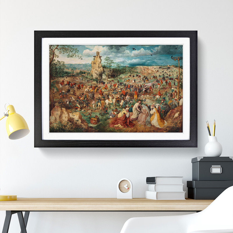 The Procession to Calvary by Pieter Bruegel the Elder - Picture Frame Painting, 48cm H x 65cm W x 2cm D, Black Framed