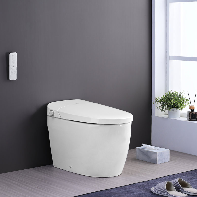 Smart Toilet Bidet, Night , Side Knob Control, Seat Heating. White Ceramic, 26.7In Depth, 100.31Lb Package Weight With Self-Cleaning Nozzle, Warm Air Dry, Silent Slow Down. 18.68In Tall