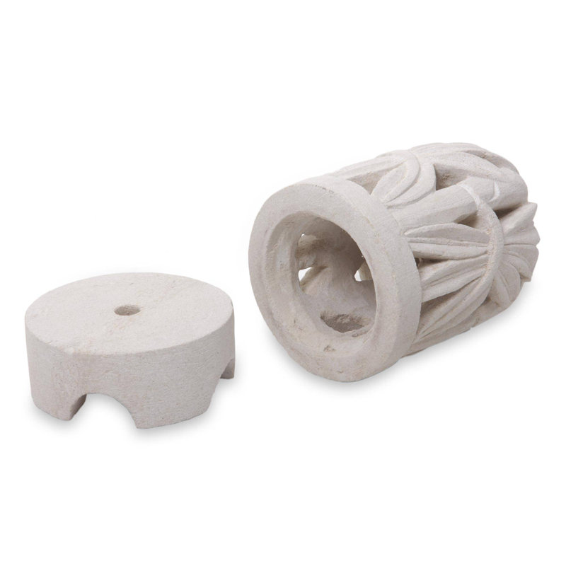 Photophore calcaire sculpture en bambou