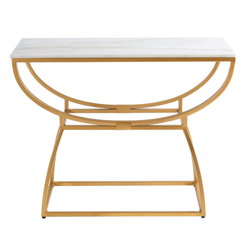 Norman Norman Wyatt Home - Loren - Console Eliptical - Finition en métal or marbre blanc