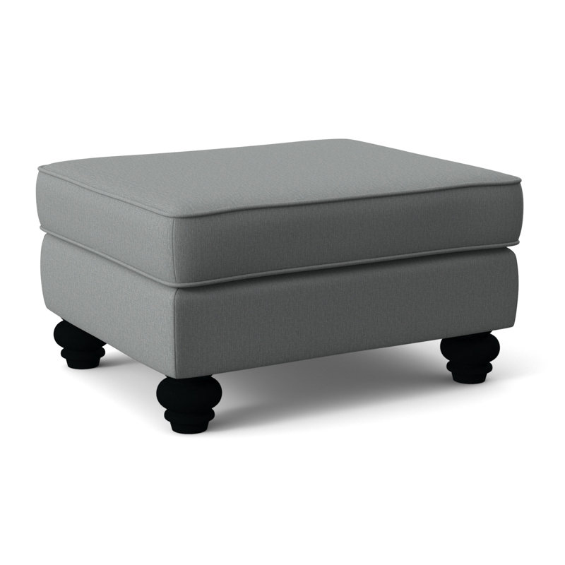 Lowell Upholstered Ottoman, Black Finish, Light Blue Performance Fabric; 0851-55