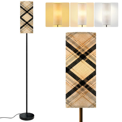  68.5" Standing Floor Lamp Seamless beige windowpane Checkered plaid repeating Tattersall tartan Dimmable Metal Pole Lamp with Linen Lampshade LED Bulb Included