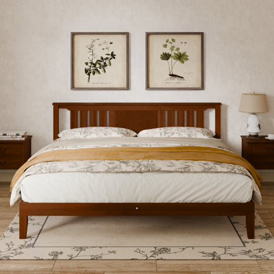 Avelyn Modern Solid Wood Platform Bed Frame with Headboard, Brown