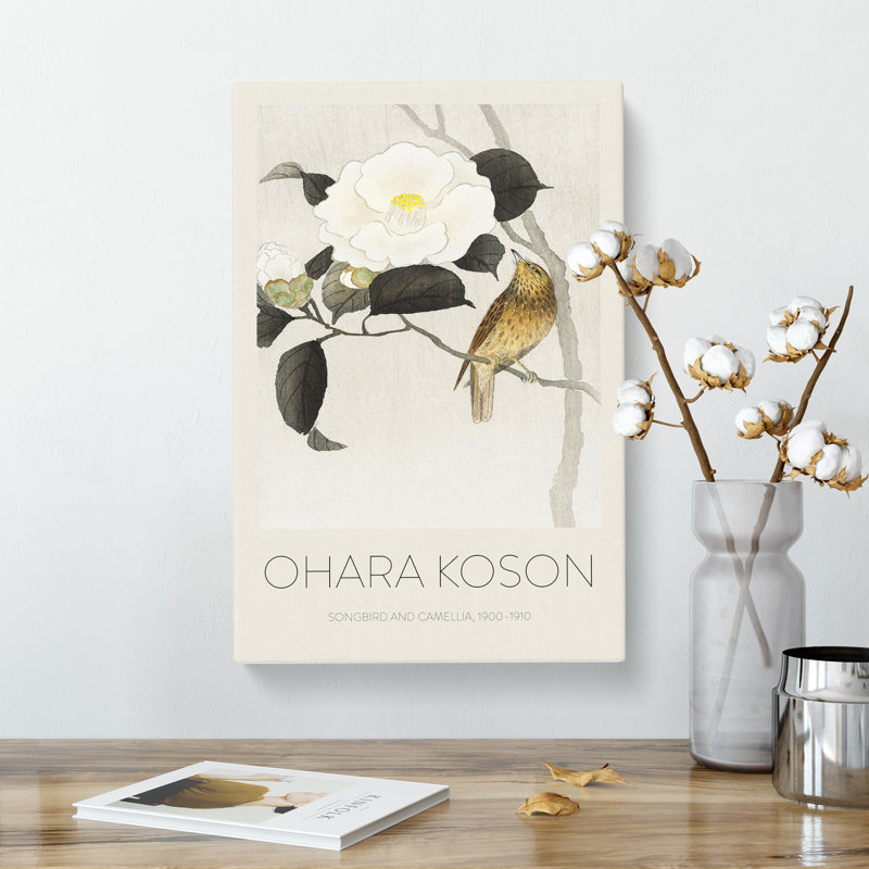 Songbird And Flowering Camellia by Ohara Koson - Wrapped Canvas Print, 76cm H x 50cm W x 3cm D