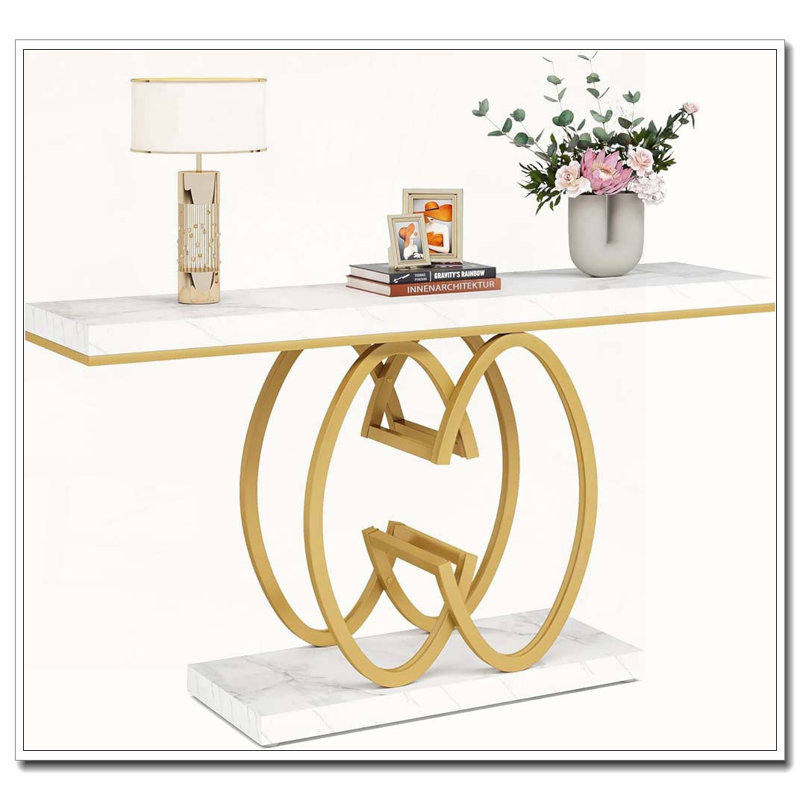 Console moderne en imitation marbre avec cadre gÃ©omÃ©trique dorÃ©