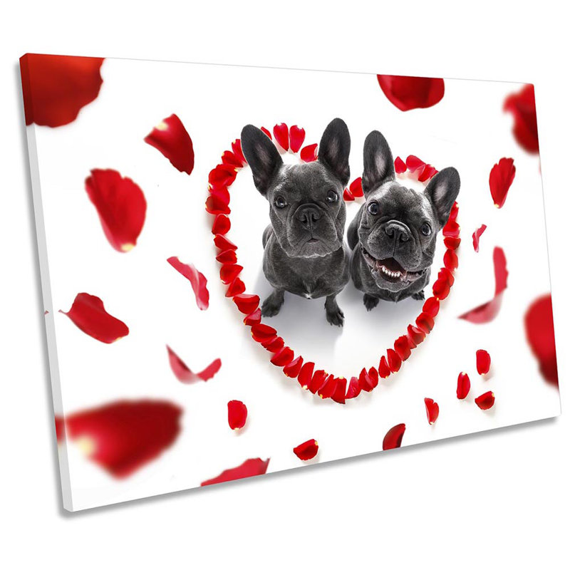 French Bulldogs Love Heart - Wrapped Canvas Print, 50.8cm H x 76.2cm W x 2cm D