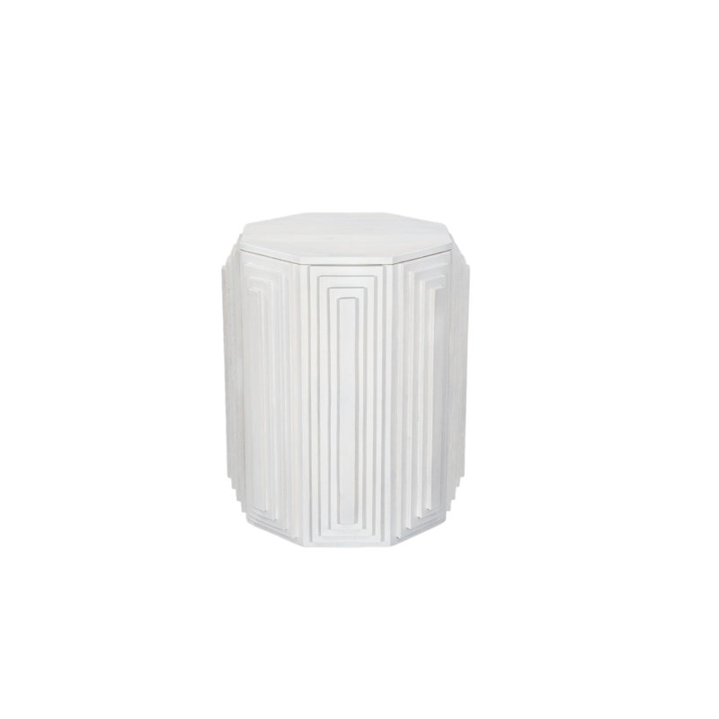 Rustic White 22" x 26" Accent Table with Geometric Octagonal Design, White Wood