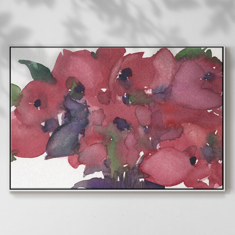 Floral avec jolie toile tendue avec cadre en I, Cadre blanc, H 25 po x l 37 po x P 2 po