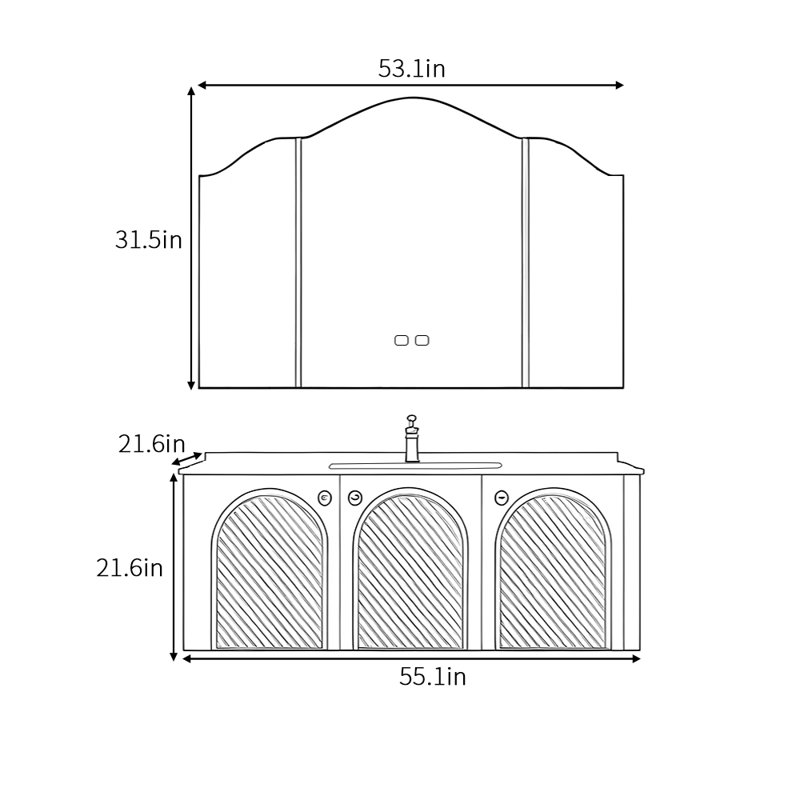 Armoire de salle de bain rétro française, H 21,6 po x l 55,1 po x P 21,6 po