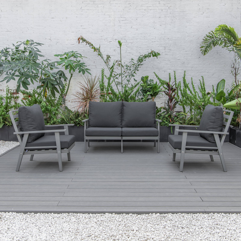 Ensemble de conversation avec canapé et coussins 3 pièces Pandora, Gris anthracite