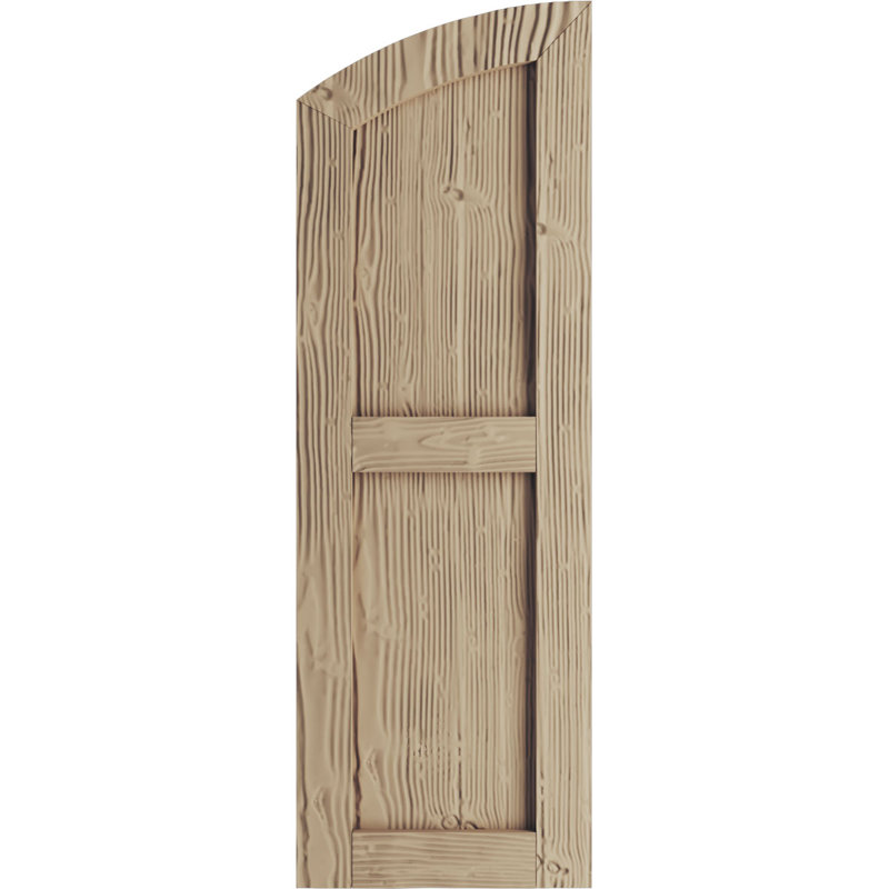 Primed Tan Sandblasted Faux Wood Shutters with Elliptical Top, 12" x 82"