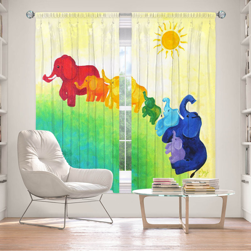 Ensemble de 2 rideaux doublÃ©s sur mesure par nJoy Art - Ã‰lÃ©phant arc-en-ciel, L 40 po x L 82 po