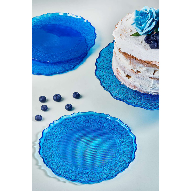Ensemble d'assiettes à dessert 7 pièces avec support, Bleu