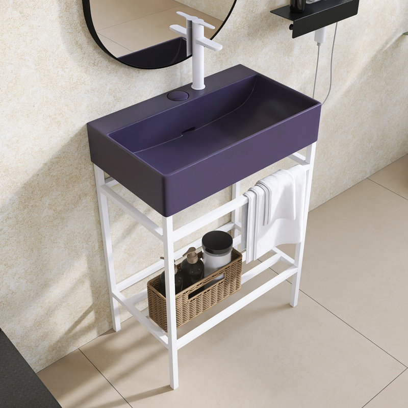 Ensemble de meuble-lavabo autoportant 24 po avec lavabo en céramique 24 po, Blanc / Mauve