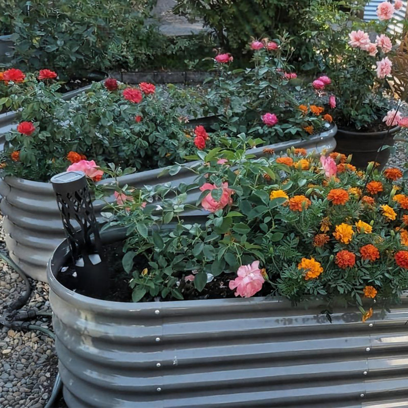 6x2x1.5ft Oval Metal Raised Garden Bed, Gray, 18" H x 24" W x 72" D