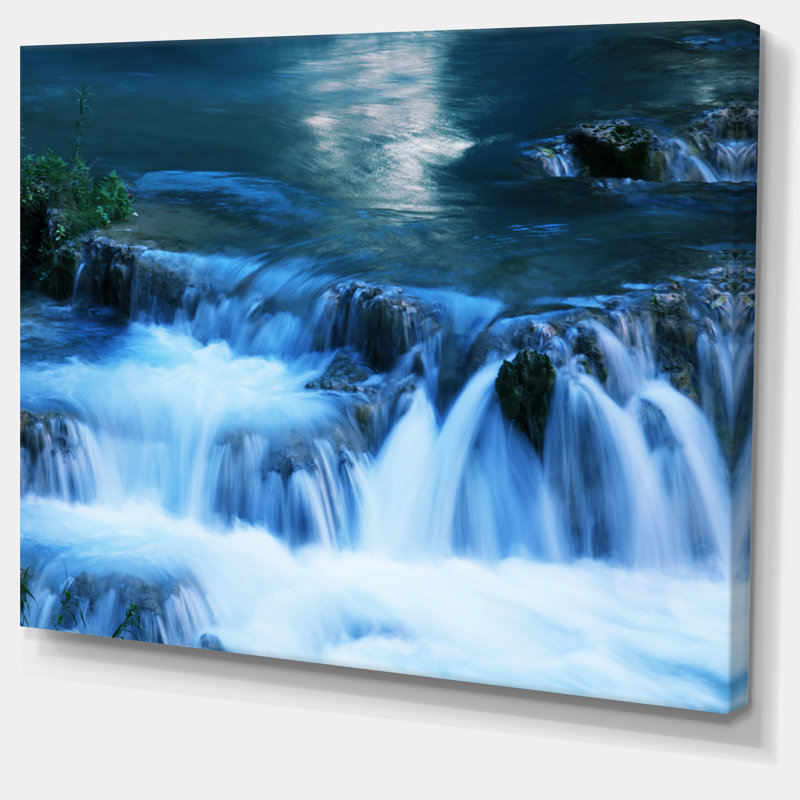 Beautiful Small Blue Waterfalls Landscape Canvas Print