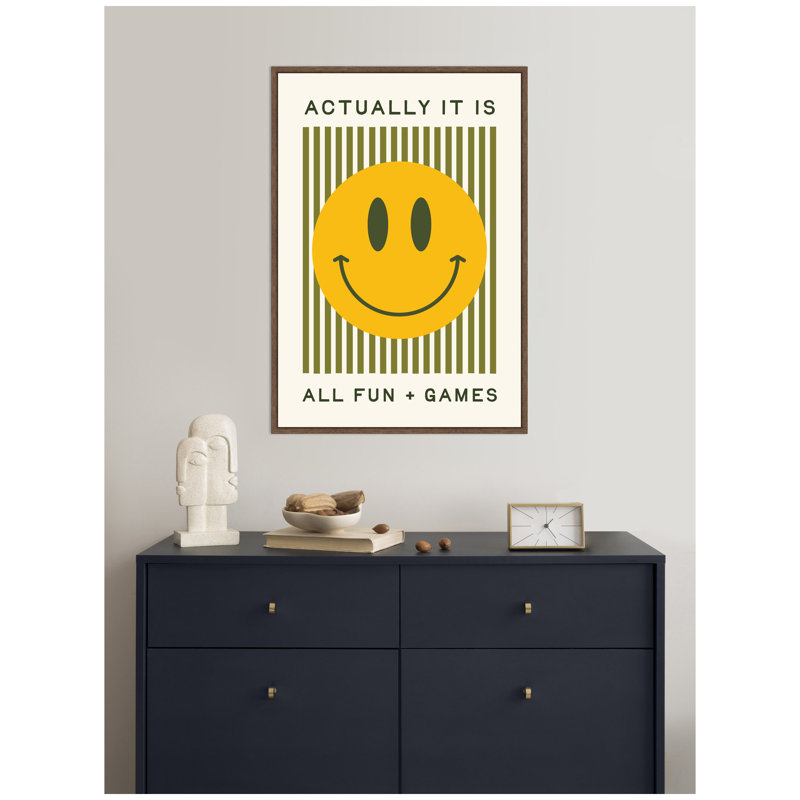 «It is All Fun and Games», affiche rayée, décor de Dopamine, impression de visage souriant par Lucky Guava, reproduction d'art sur toile encadrée