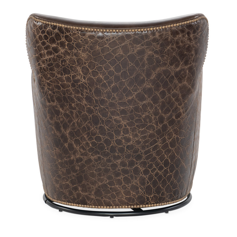 Kenya Hearth Brown Leather Swivel Wingback Chair