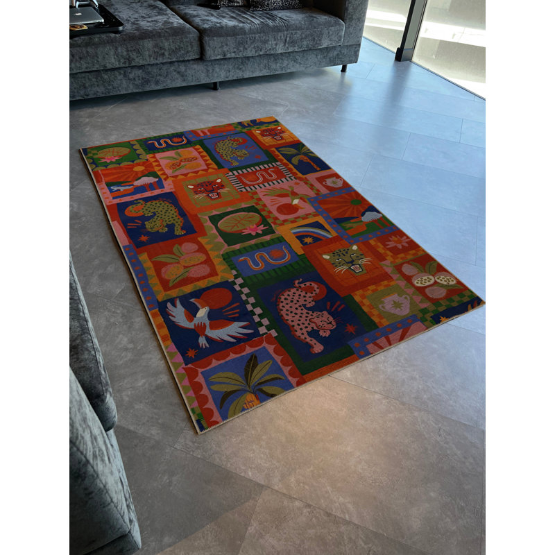 Tapis décoratif multicolore à motif d'animaux sauvages, Rectangle 3 pi 11,24 po x 5 pi 10,87 po