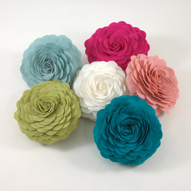 Fuchsia 13" 3D Rose Design Throw Pillow